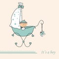 Baby boy arrival announcement retro card Royalty Free Stock Photo