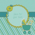 Baby Boy Arrival Card with Photo Frame Royalty Free Stock Photo