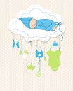 Baby boy arrival greeting card. Baby shower invitation newborn vector illustration Royalty Free Stock Photo