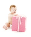 Baby boy with big gift box Royalty Free Stock Photo