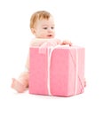 Baby boy with big gift box Royalty Free Stock Photo