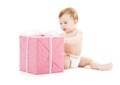 Baby boy with big gift box Royalty Free Stock Photo