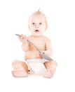 Baby boy with big spoon Royalty Free Stock Photo