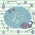 Baby Boy Birth announcement. Baby shower invitation card Royalty Free Stock Photo