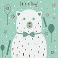 Baby Boy Birth announcement. Baby shower invitation card. Cute White Bear announces the arrival of a baby boy Royalty Free Stock Photo