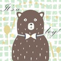 Baby Boy Birth announcement. Baby shower invitation card. Cute White Bear announces the arrival of a baby boy Royalty Free Stock Photo