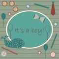 Baby Boy Birth announcement. Baby shower invitation card. Cute whale announces the arrival of a boy Royalty Free Stock Photo