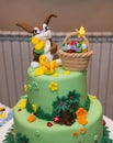 Baby boy birthday cake with bunny decoration Royalty Free Stock Photo