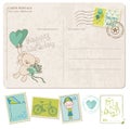 Baby Boy Birthday Postcard with set of stamps