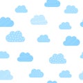 Baby boy blue clouds pattern background. Vector baby shower and birthday greeting card cloud seamless pattern