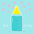 Baby boy bottle. Hearts. Shower card Royalty Free Stock Photo