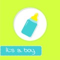 Baby boy bottle. Shower card Royalty Free Stock Photo