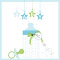 Baby boy bottle and soother vector greeting Royalty Free Stock Photo