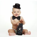 Baby boy with camera Royalty Free Stock Photo