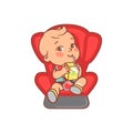 Baby boy in car safety seat drink juice.