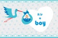 Baby Boy Card - A stork delivering a cute baby boy Royalty Free Stock Photo