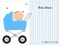 Baby boy carriage with a cute baby Royalty Free Stock Photo