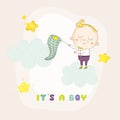 Baby Boy Catching Stars on a Cloud - Baby Shower Card