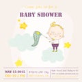 Baby Boy Catching Stars on a Cloud - Baby Shower Card