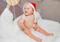 Baby boy in Christmas hat