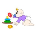 Baby boy crawling playing educational toy for brain development Royalty Free Stock Photo