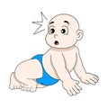 Baby boy is crawling showing a surprised facial expression Royalty Free Stock Photo