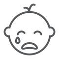 Baby boy cry line icon, emotion and child, face sign, vector graphics, a linear pattern on a white background. Royalty Free Stock Photo