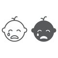 Baby boy cry line and glyph icon, emotion and child, face sign, vector graphics, a linear pattern on a white background. Royalty Free Stock Photo