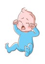 Baby boy crying. Funny toddler expression of sitting newborn isolated cartoon vector sad child Royalty Free Stock Photo