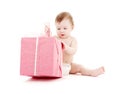 Baby boy in diaper with big gift box #2 Royalty Free Stock Photo