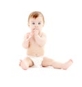 Baby boy in diaper with toothbrush #3 Royalty Free Stock Photo