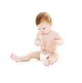 Baby boy in diaper with toothbrush Royalty Free Stock Photo