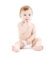 Baby boy in diaper with toothbrush Royalty Free Stock Photo