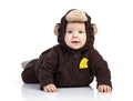 Baby boy dressed in monkey costume on white Royalty Free Stock Photo