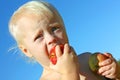 Baby Boy Eating Apple Outside Royalty Free Stock Photo