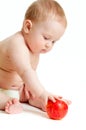 Baby boy eating healthy food isolated Royalty Free Stock Photo