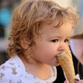 Baby boy eating ice cream Royalty Free Stock Photo