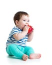 Baby boy eating red apple Royalty Free Stock Photo
