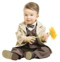 Baby Boy in Elegant Fashion Suit with Flower, Child over White Royalty Free Stock Photo