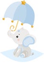 Baby boy elephant with blue umbrella Royalty Free Stock Photo