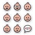 Baby boy faces, avatar icons set Royalty Free Stock Photo