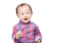 Baby boy feel excited with toy block Royalty Free Stock Photo