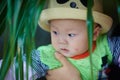 Baby boy in funny panda hat