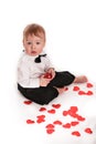 Baby boy gentleman suit and tie butterfly on white background Royalty Free Stock Photo