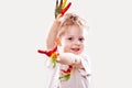 The baby boy with gouache soiled hands and shirt isolated Royalty Free Stock Photo