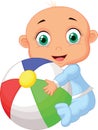 Baby boy holding colorful ball Royalty Free Stock Photo