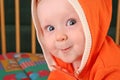 Baby boy with hood Royalty Free Stock Photo