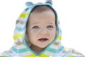 Baby boy with hooded poncho towel