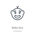 Baby boy icon. Thin linear baby boy outline icon isolated on white background from kid and baby collection. Line vector baby boy Royalty Free Stock Photo