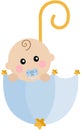 Baby boy inside blue umbrella Royalty Free Stock Photo